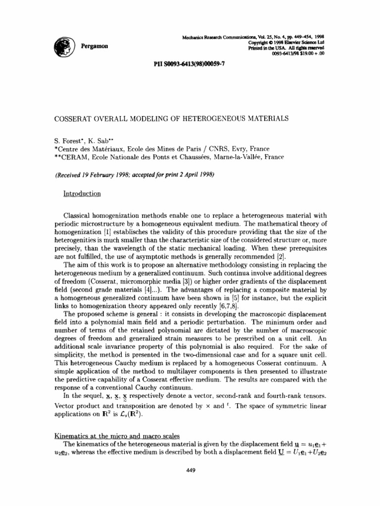 Cosserat Modeling of Heterogeneous Materials | PDF | Deformation ...