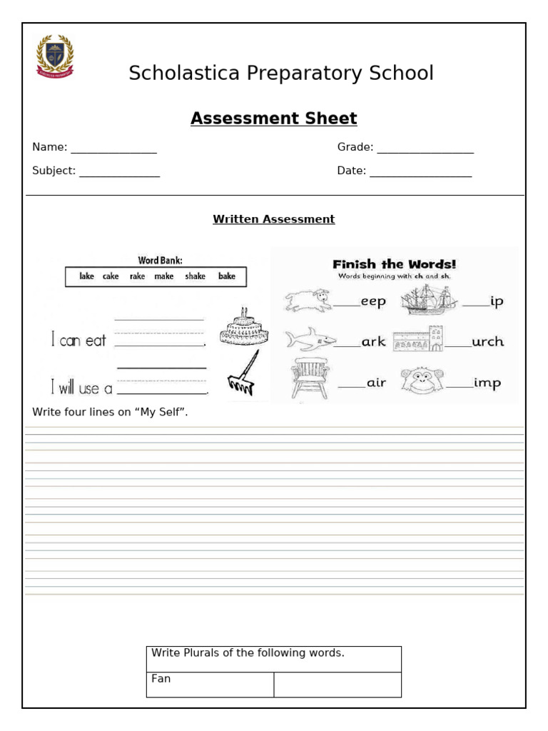 Scholastica Prep School Assessment Sheet | PDF