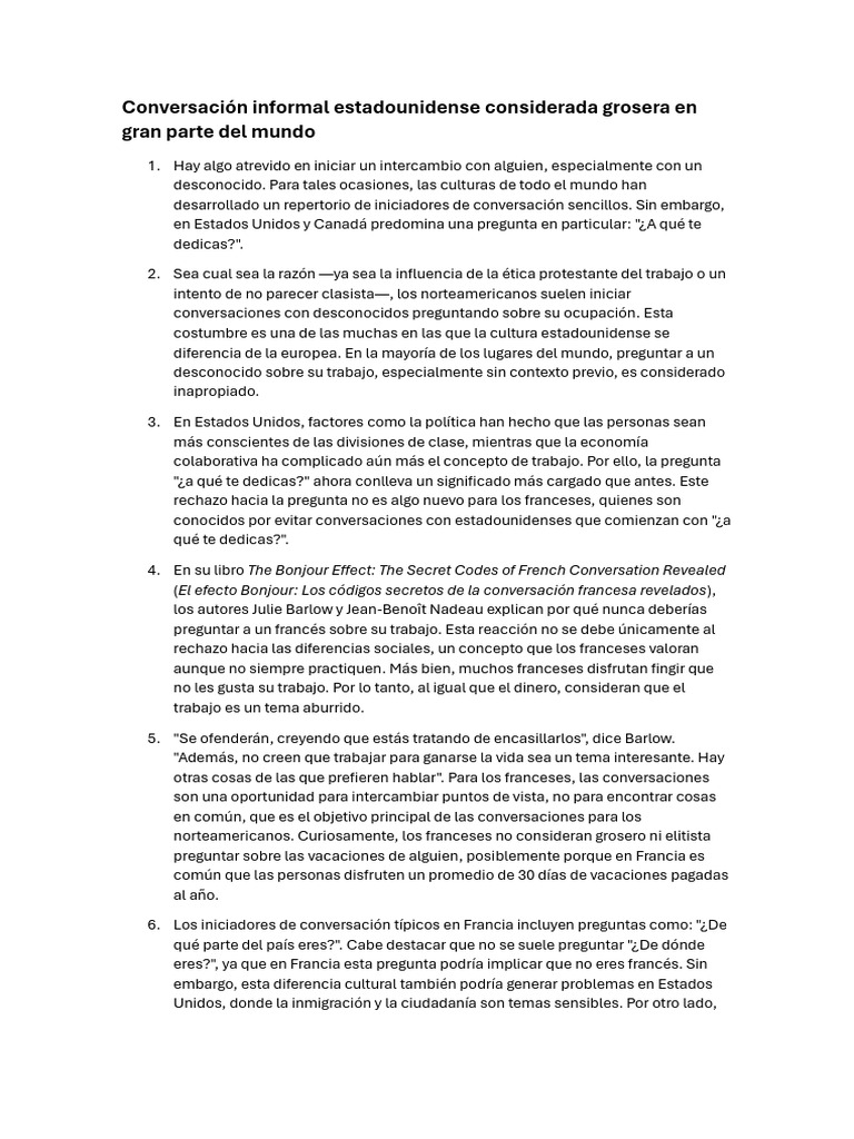 Conversaciones y cultura: ¿grosero preguntar? | PDF