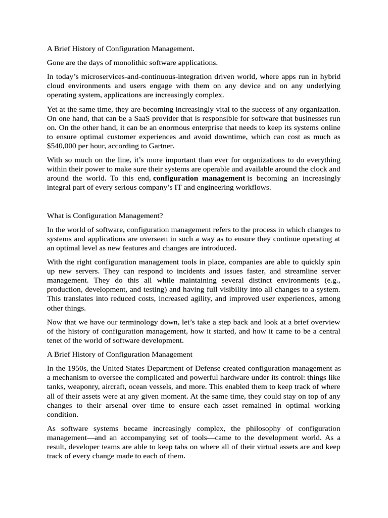 History and Benefits of Configuration Management | PDF | Cloud ...