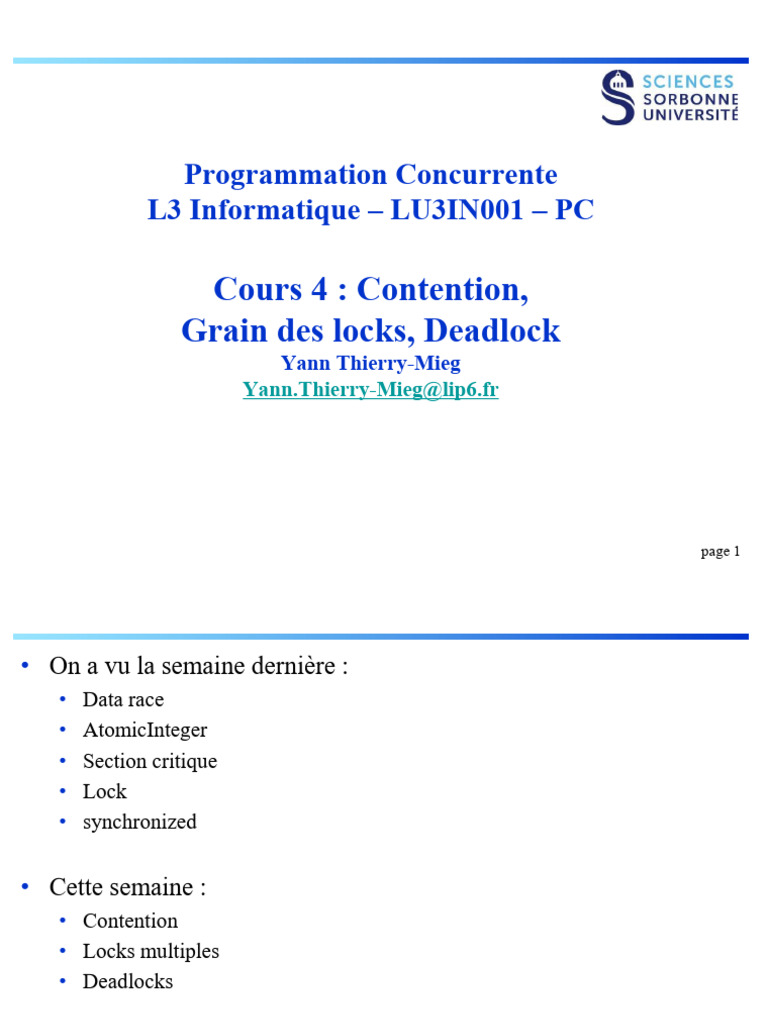 Contention et Deadlocks en Java | PDF | Parallélisme (informatique ...
