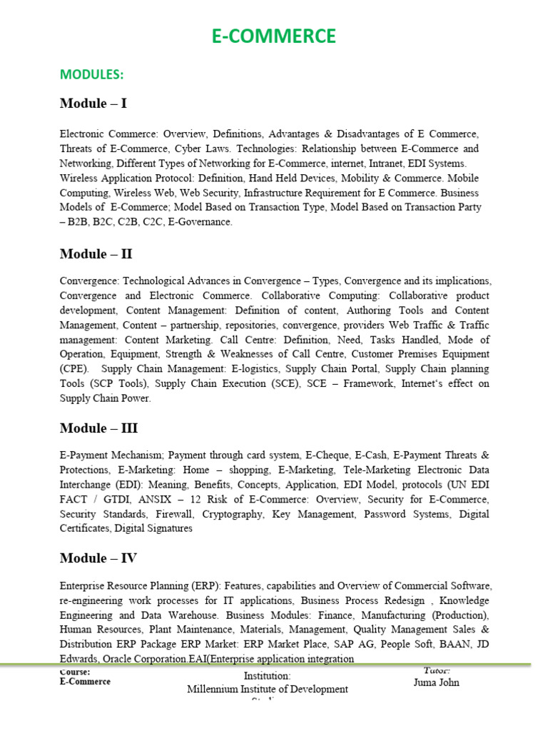 E-Commerce Course Overview and Modules | PDF | E Commerce | Customer ...