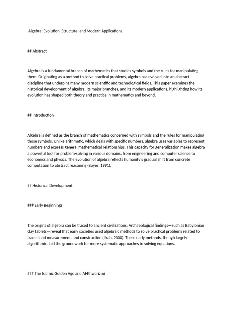 Evolution and Applications of Algebra | PDF | Algebra | Abstract Algebra