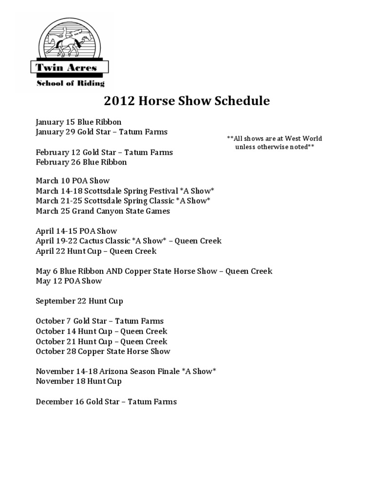 2012 Horse Show Schedule PDF