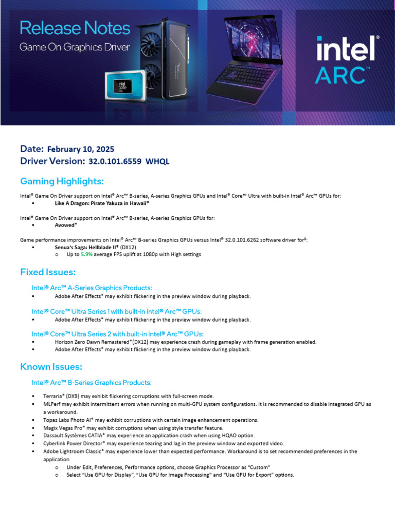 ReleaseNotes 101.6559 WHQL | PDF | Graphics Processing Unit | Computing