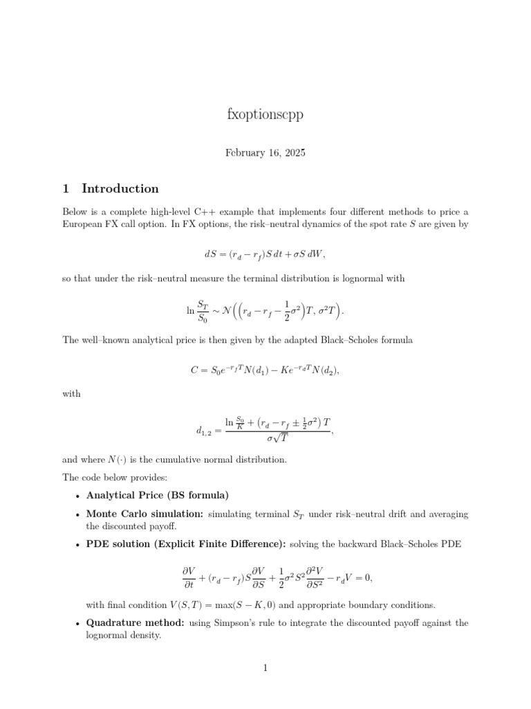 C++ FX Call Option Pricing Methods | PDF | Black–Scholes Model | Option ...