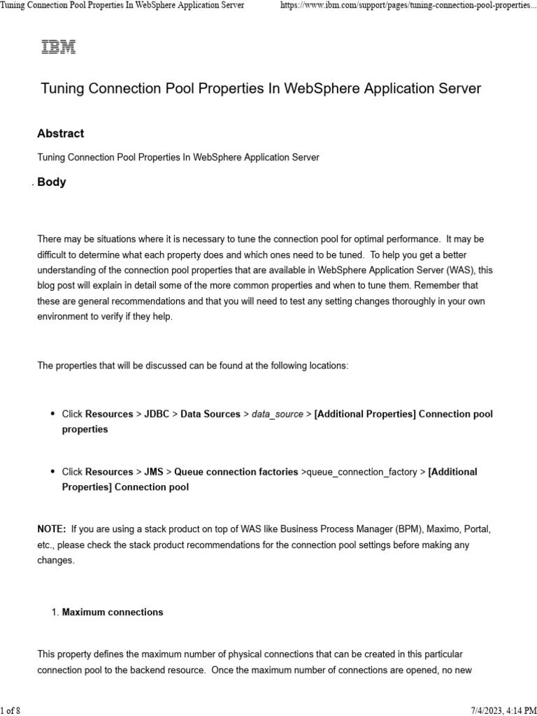 Optimize WebSphere Connection Pool Settings | PDF | Computing ...
