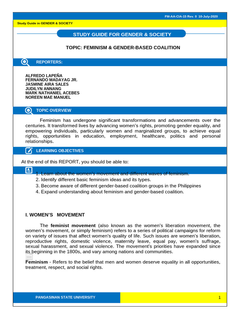 Study Guide: Feminism & Gender Coalition | PDF | Gender Studies | Feminism