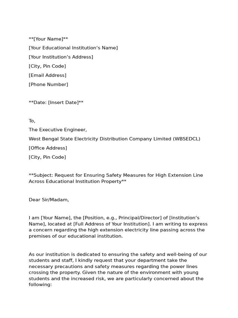 Safety Request for Power Lines at School | PDF
