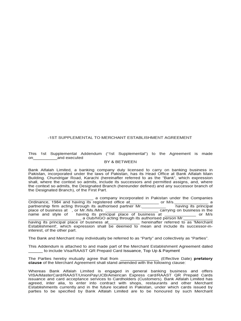1st Supplemental Merchant Agreement Addendum | PDF | Stored Value Card ...