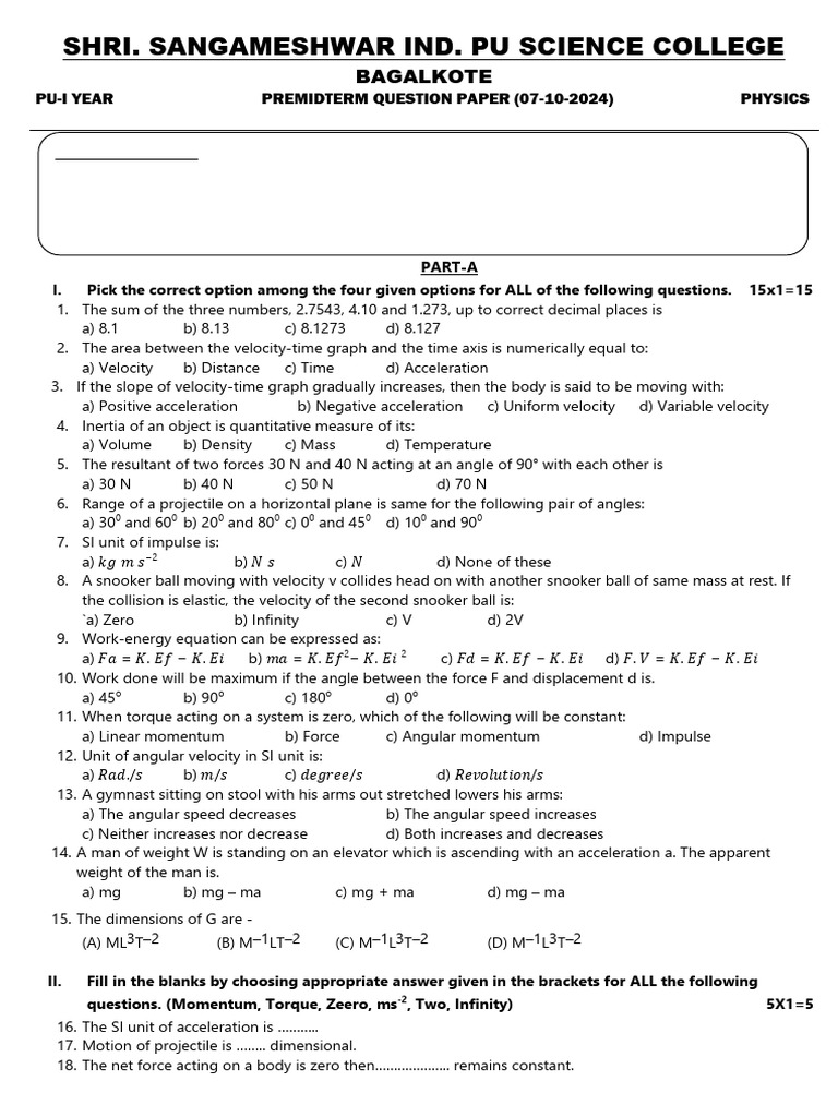 PU I Final-1 | PDF | Force | Newton's Laws Of Motion