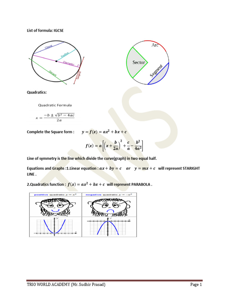 IGCSE Math Formulas and Concepts Guide | PDF | Euclidean Vector | Triangle
