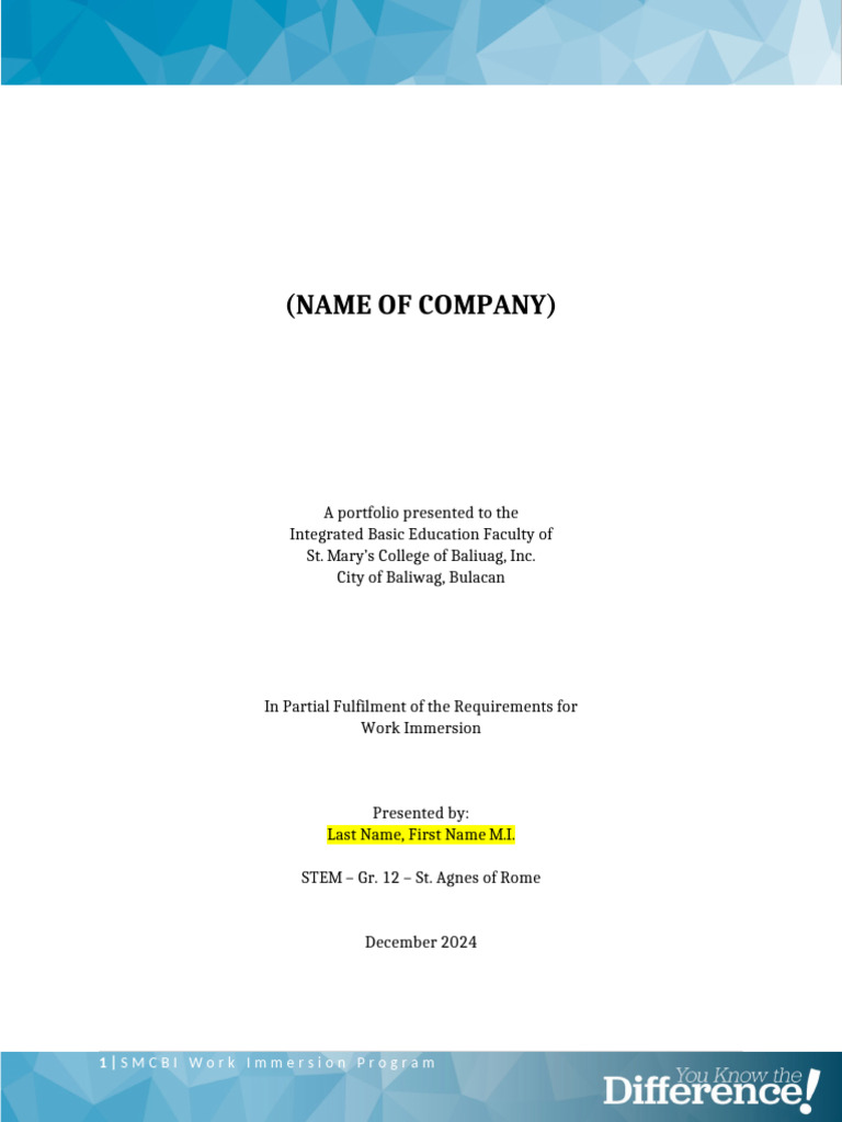 8. Work Immersion Portfolio Layout (1) | PDF | Learning | Cognition