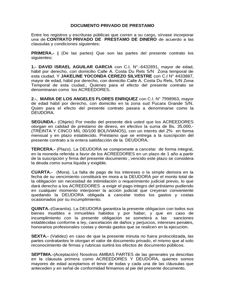Contrato Privado de Préstamo de Dinero | PDF | Pagos