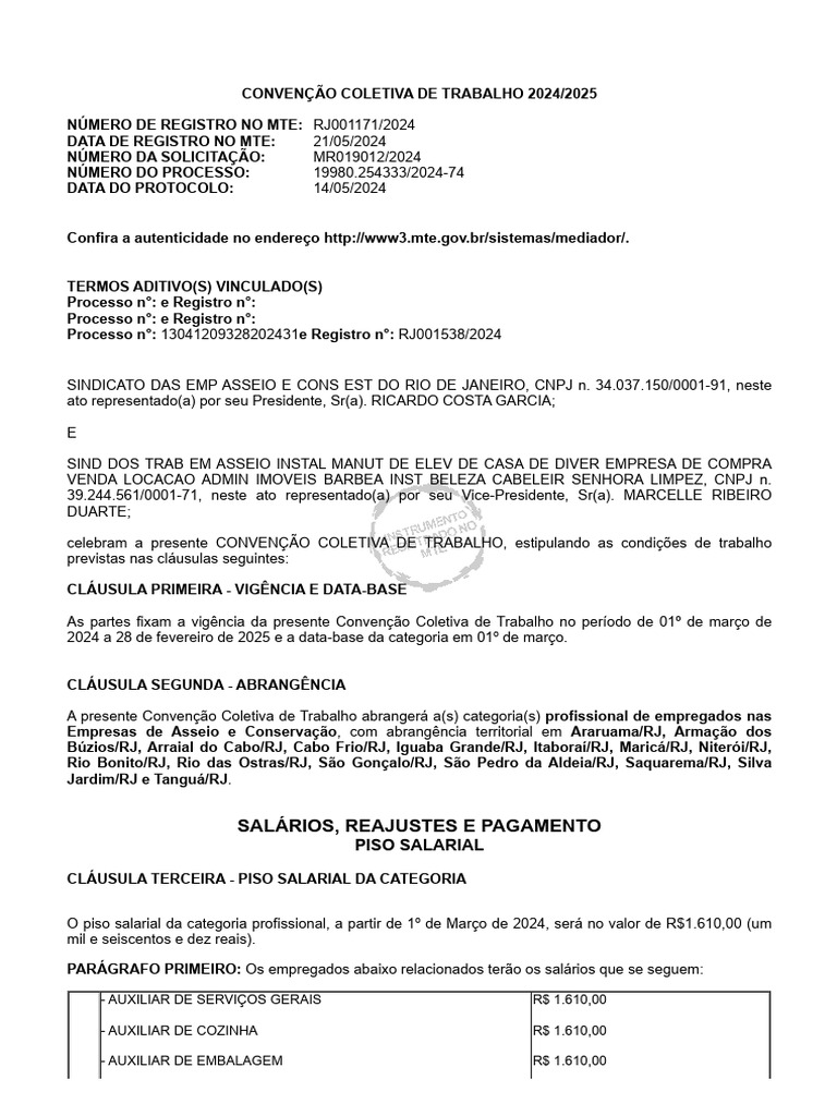 Convenção Coletiva 2024/2025 - Salários RJ | PDF | Salário | Sindicato