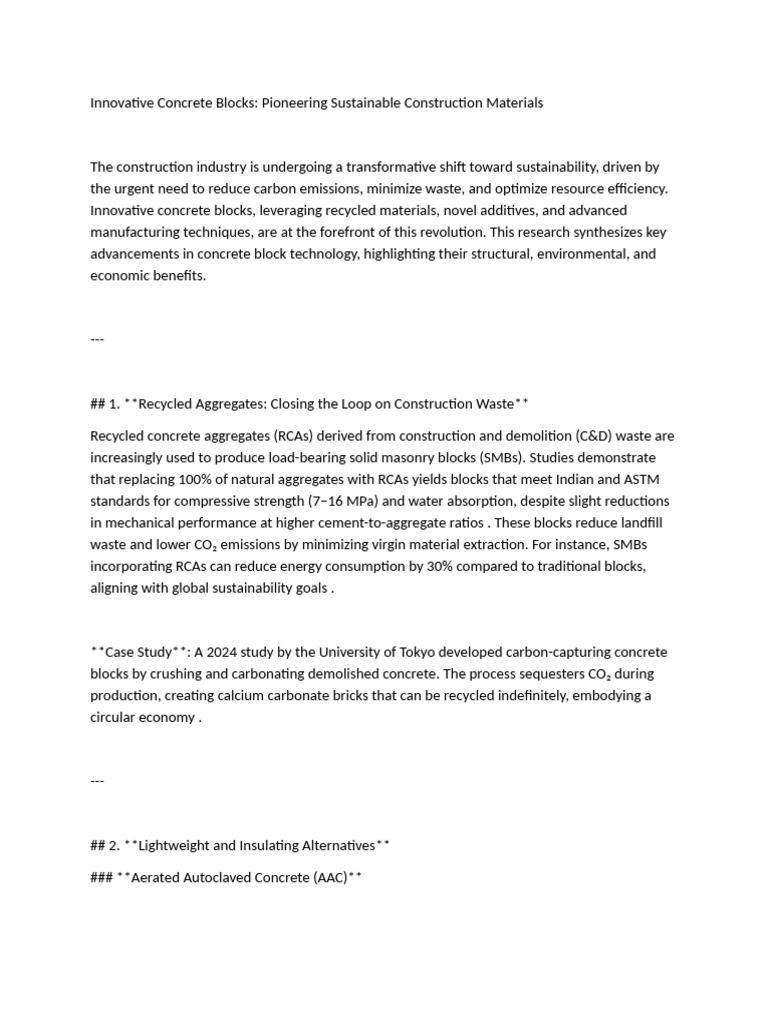 Innovative Concrete Blocks | PDF | Concrete | Recycling