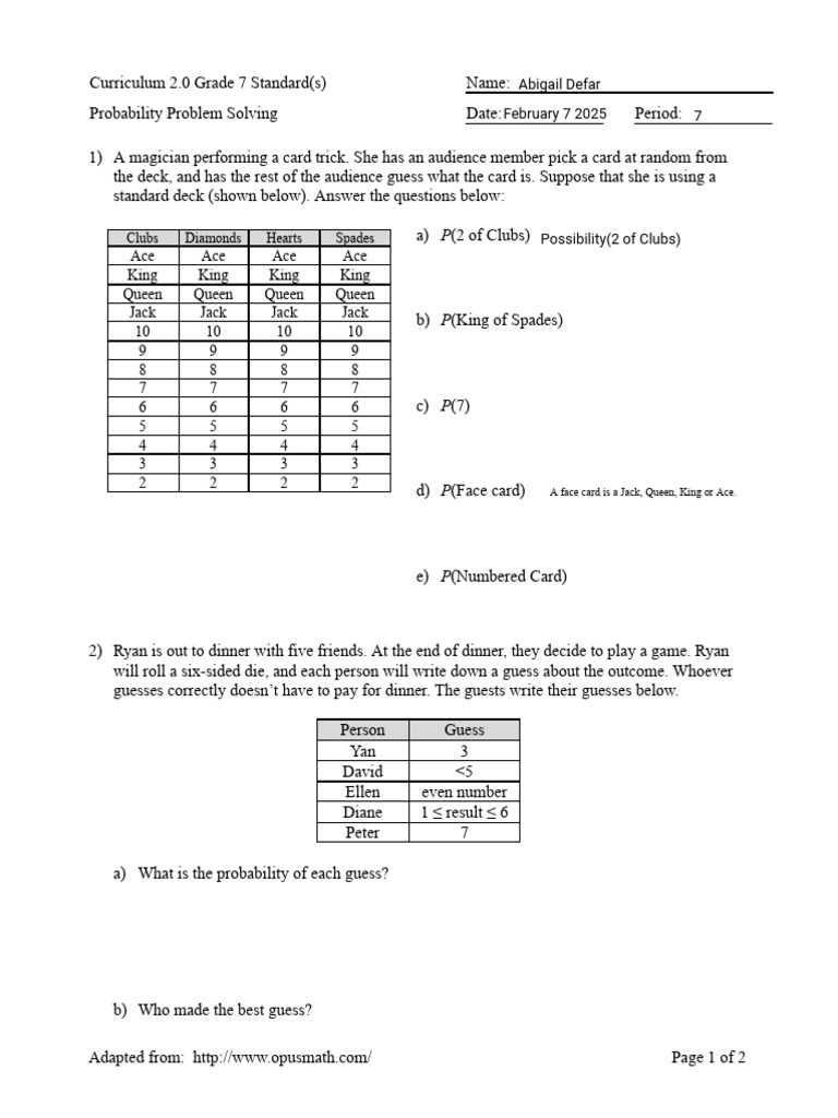 Kami Export - Abigail Defar - Q3Week1 ProbabilityProblemSolving | PDF ...