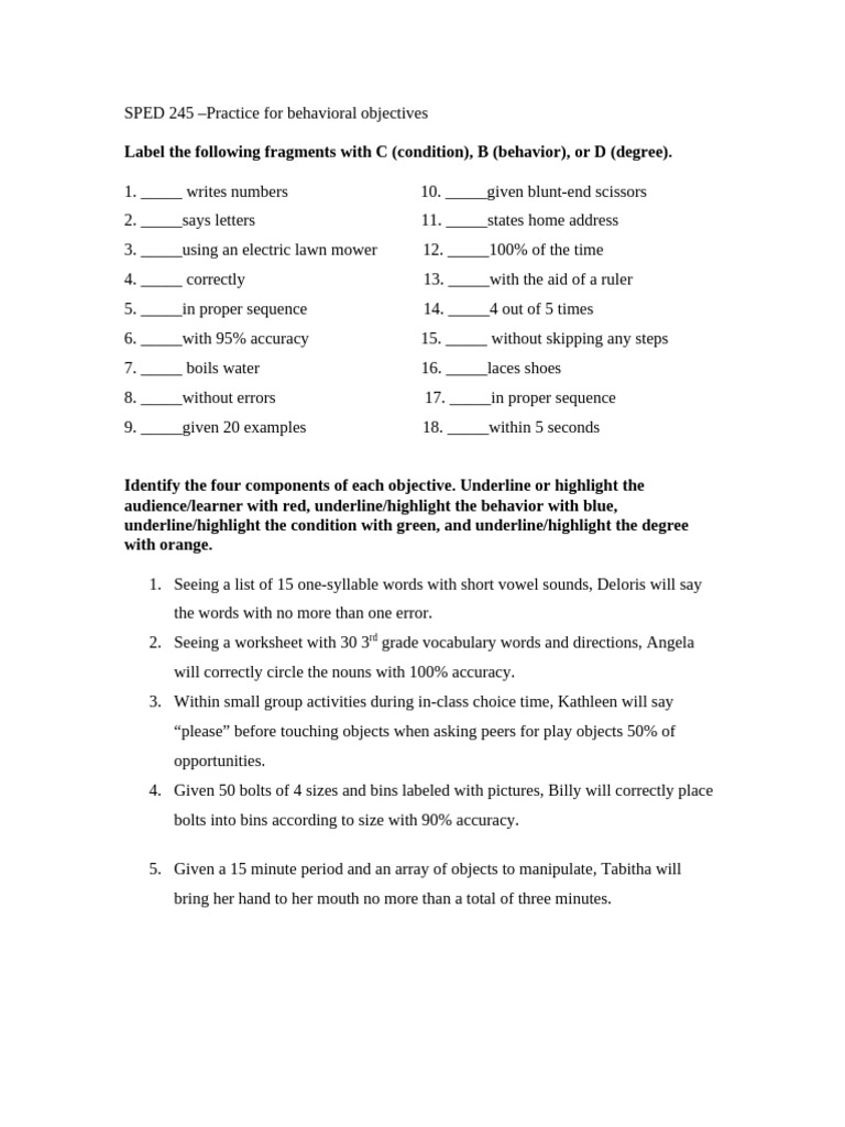 Behavior objective pdf definition learning