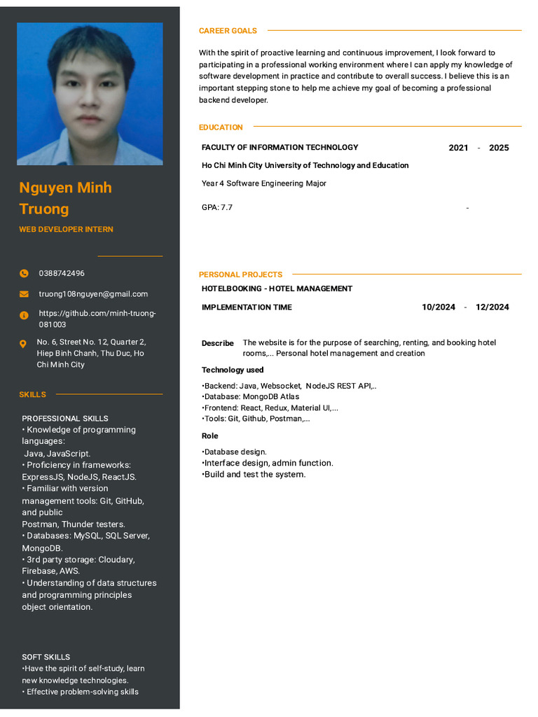 Nguyen Minh Truong - Web Developer Intern | PDF | Databases | Mongo Db