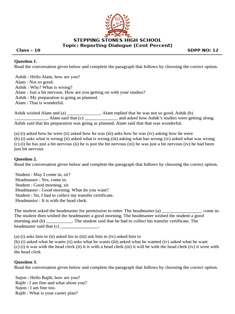 Dialogue Completion Exercises for Class 10 | PDF | English Language
