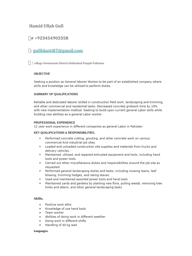 General Labor CV | PDF
