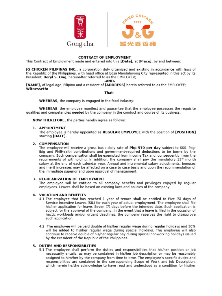 GC X JG Regular Contract | PDF | Employment | Overtime