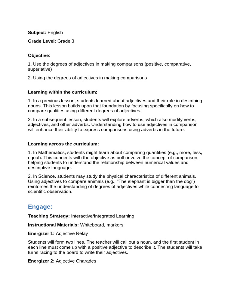 Lesson Plan Pdf Adjective Adverb