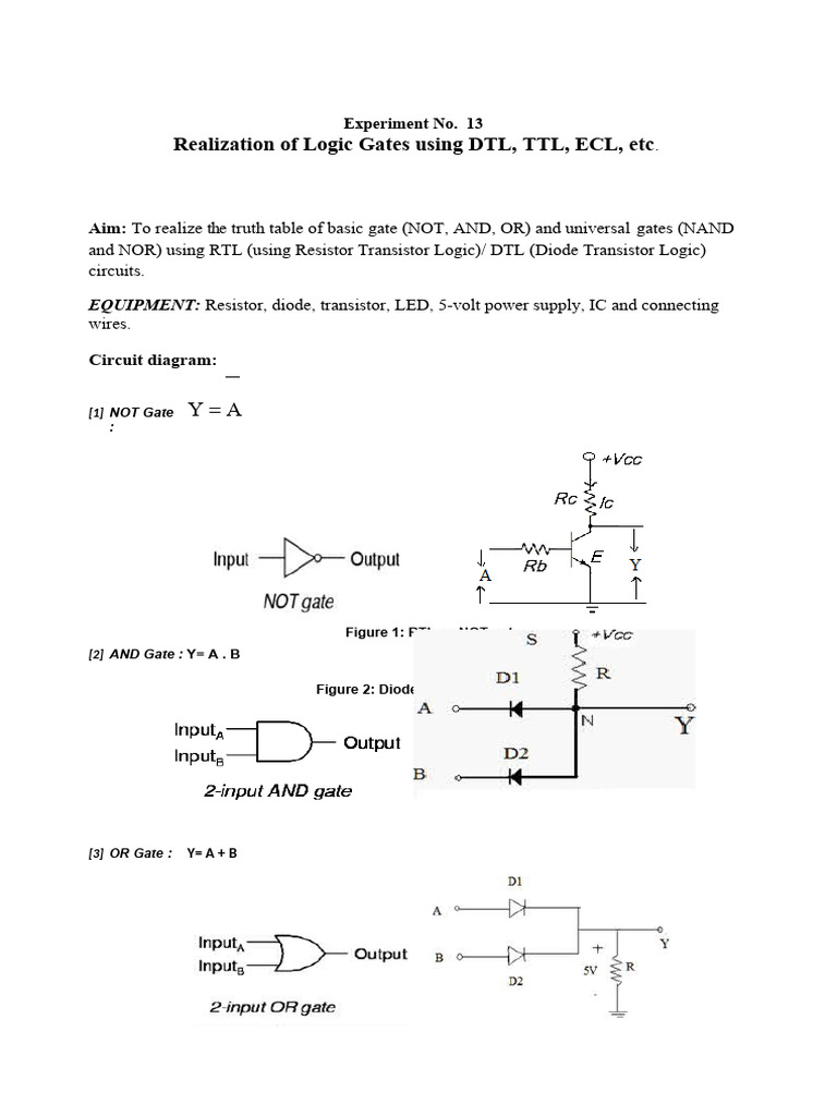 Logic Gates Implementation with DTL and TTL | PDF | Logic Gate ...