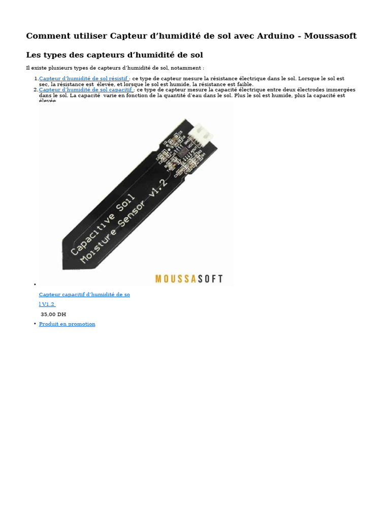 Utilisation du capteur d'humidité Arduino | PDF | Condensateur | Capteur