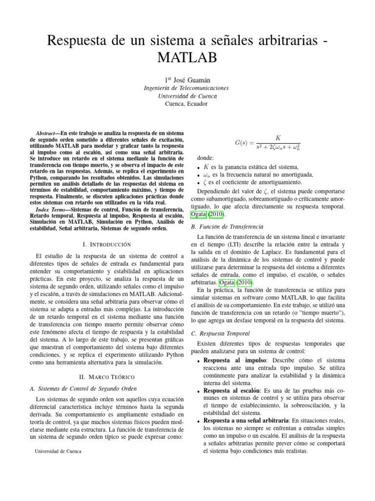 Respuesta de un sistema a senales arbitrarias matlab pdf sistema