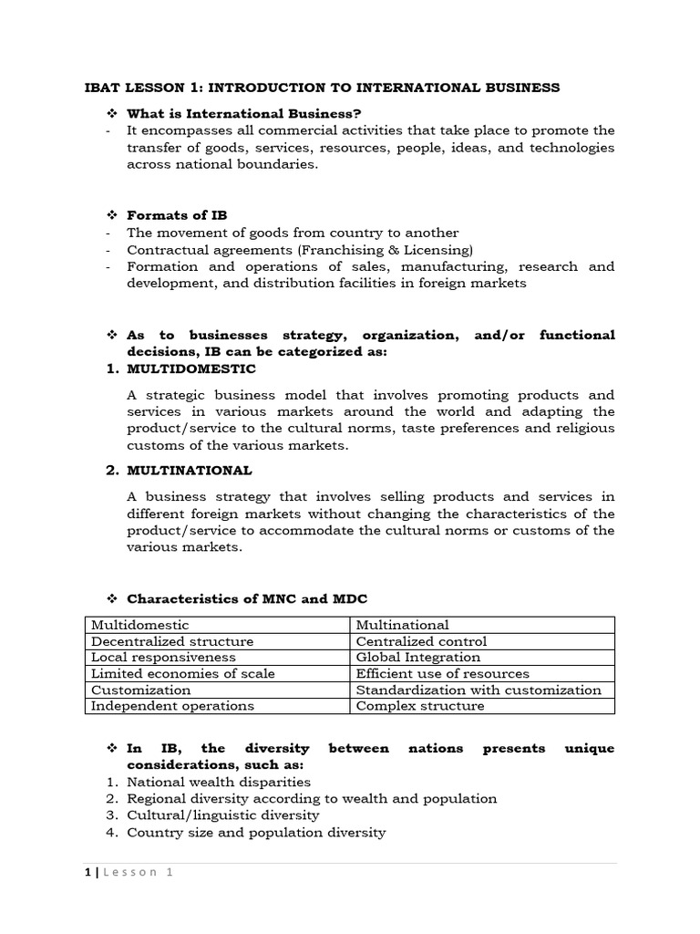 IBAT PRELIMS | PDF | Comparative Advantage | Globalization