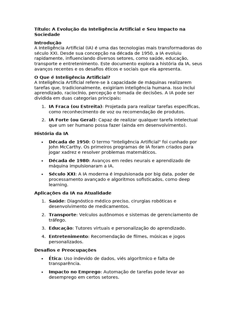 Evolução da IA e Impactos Sociais | PDF | Inteligência artificial ...