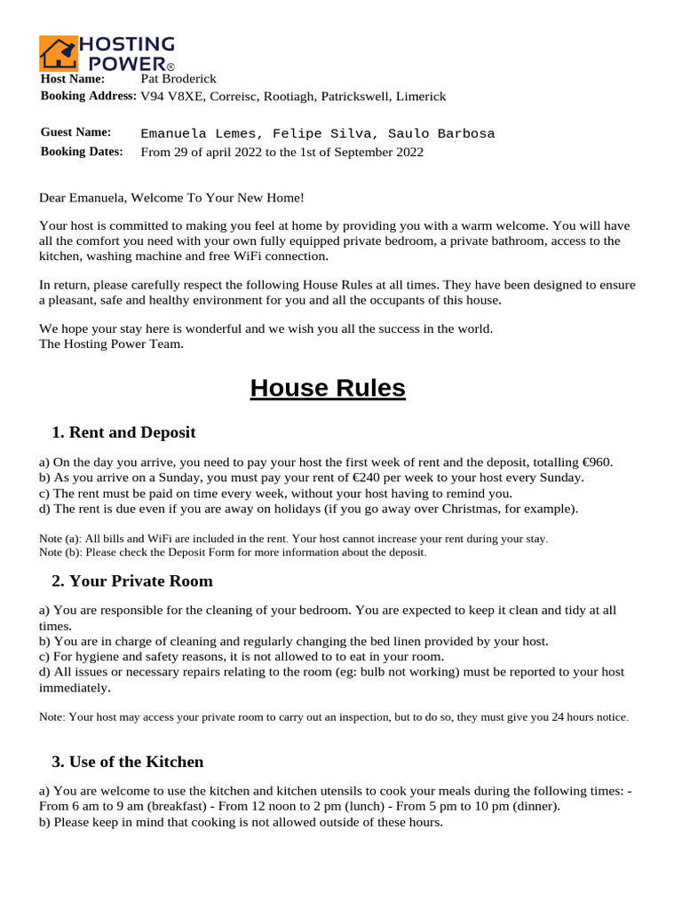 78544 House Rules (1) | PDF | Meal | Kitchen