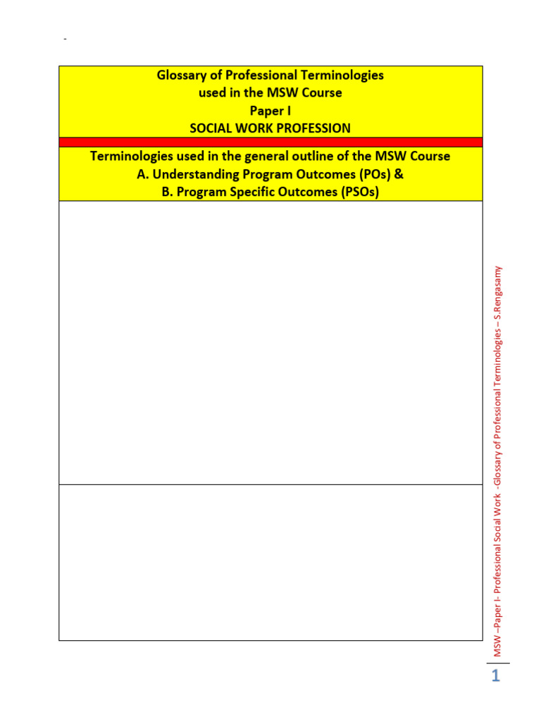 MSW Course Terminology Glossary | PDF | Social Work | Social Exclusion