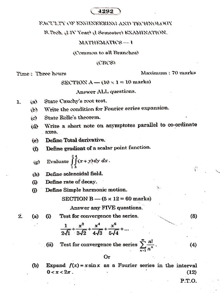 Advanced Calculus Exam Questions | PDF | Fourier Series | Mathematics