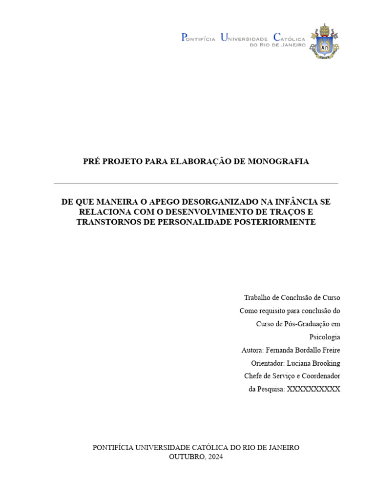 Elaboração de Monografia Apego Desorganizado e Transtornos Da ...