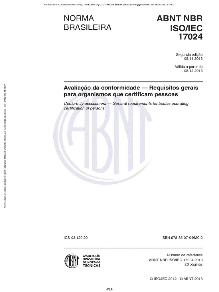 ISO 17024 IEC de 11.2013 - Avaliação Da Conformidade — Requisitos ...