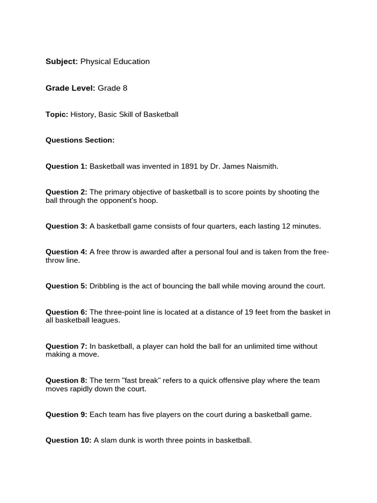 Grade 8 Basketball Basics | PDF | Indoor Sports | Ball Games