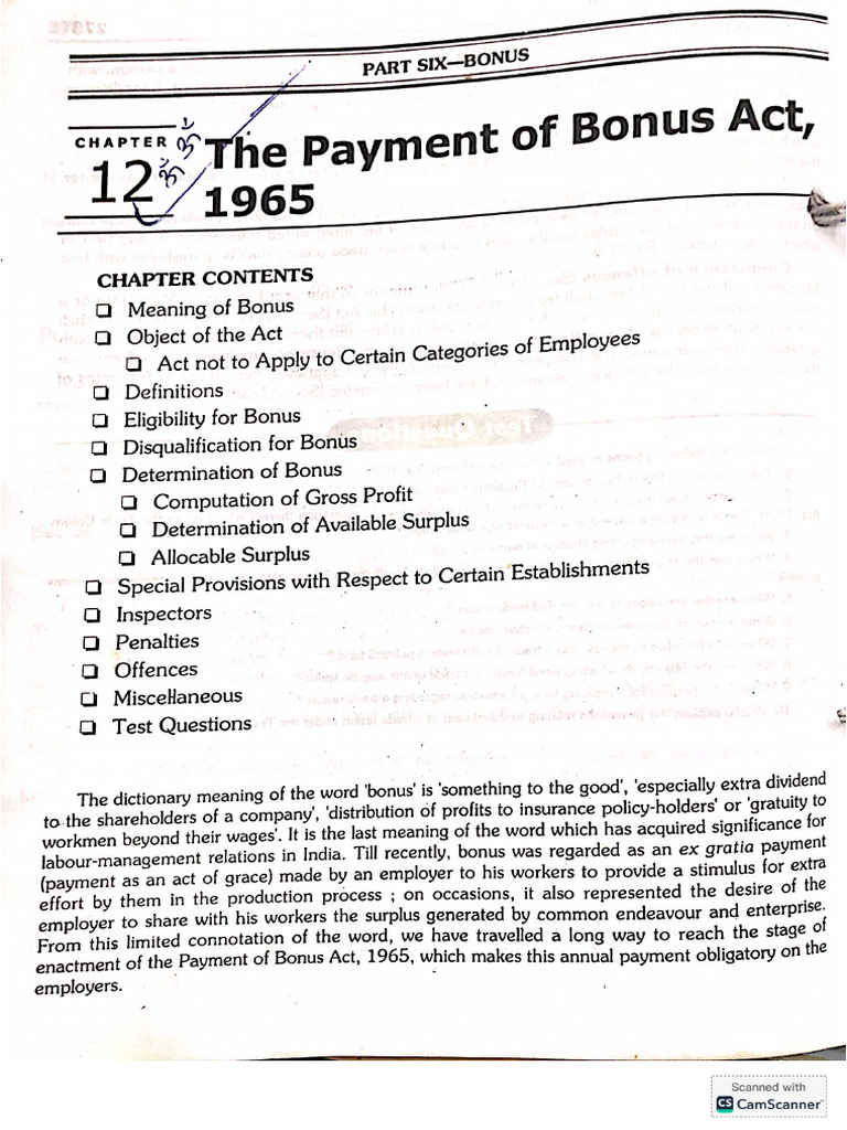 Payment of Bonus Act | PDF