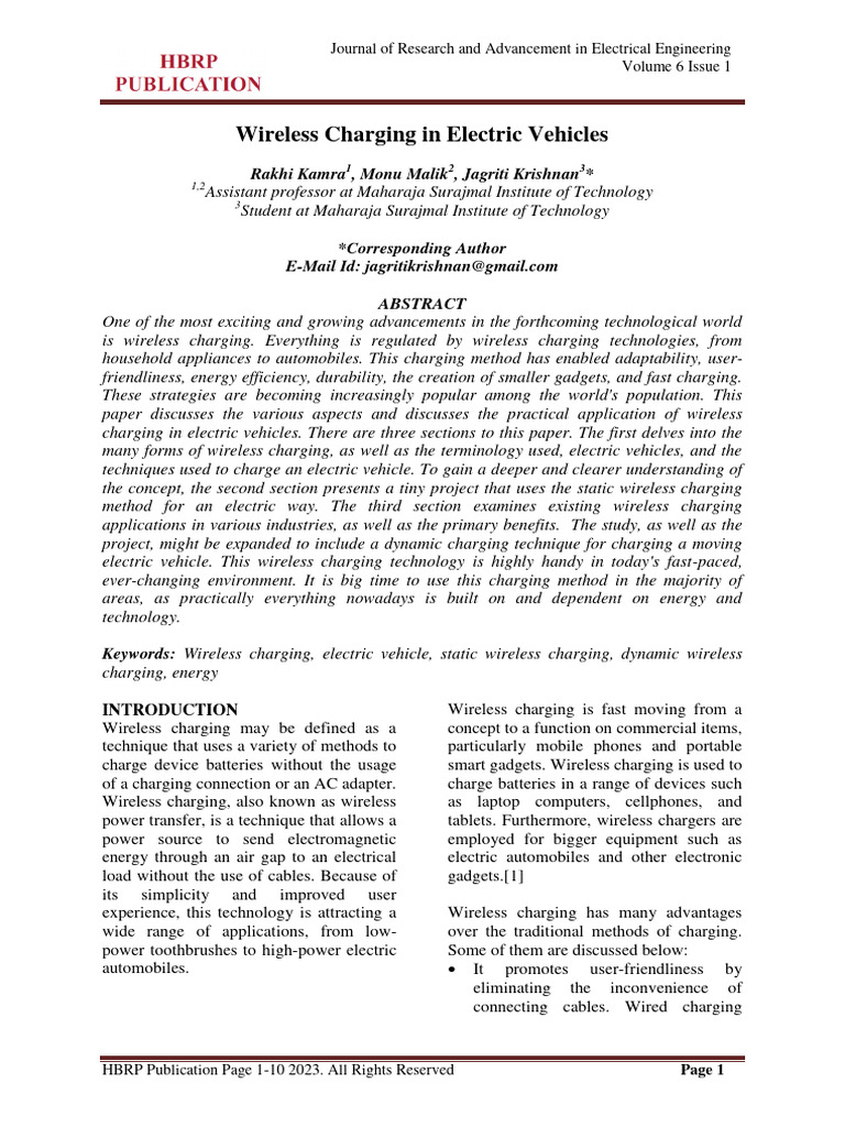 Wireless Charging for Electric Vehicles | PDF | Transformer | Inductor