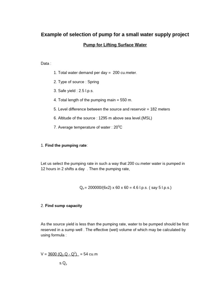 Pump Selection for Small Water Supply Project | PDF | Pump | Pipe ...
