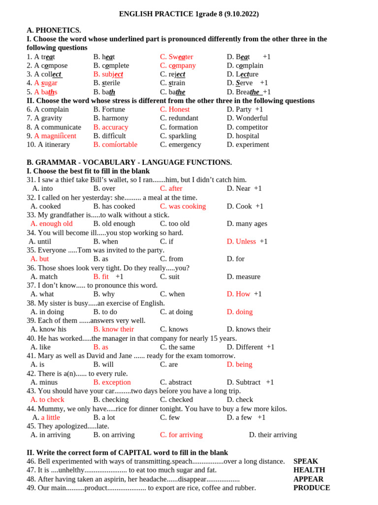 Grade 8 English Practice Test | PDF