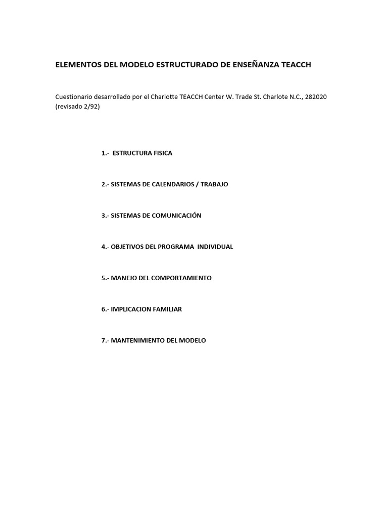 Tea 18 Elementos Del Modelo Estructurado de Ensenanza Teacch | PDF ...