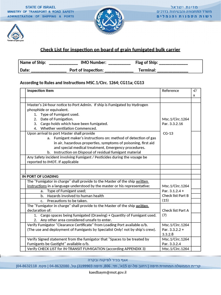 Fumigation Inspection Checklist | PDF | Safety | Occupational Safety ...