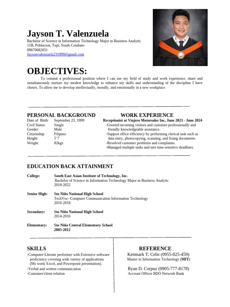 Jayson T. Valenzuela: IT Graduate Resume | PDF