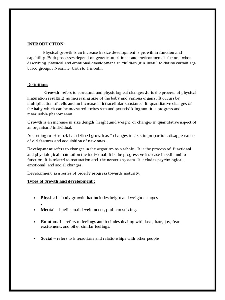 Child Growth and Development Overview | PDF | Infants | Behavioural ...