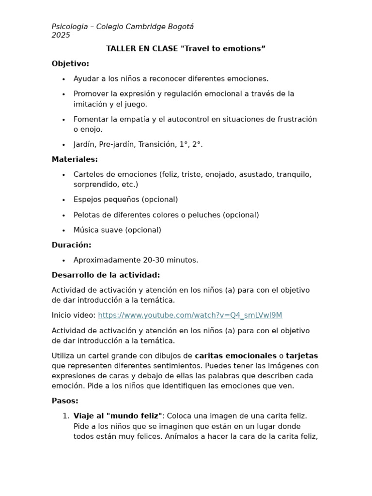 Taller DG - Emociones | PDF | Las emociones | Autorregulación emocional