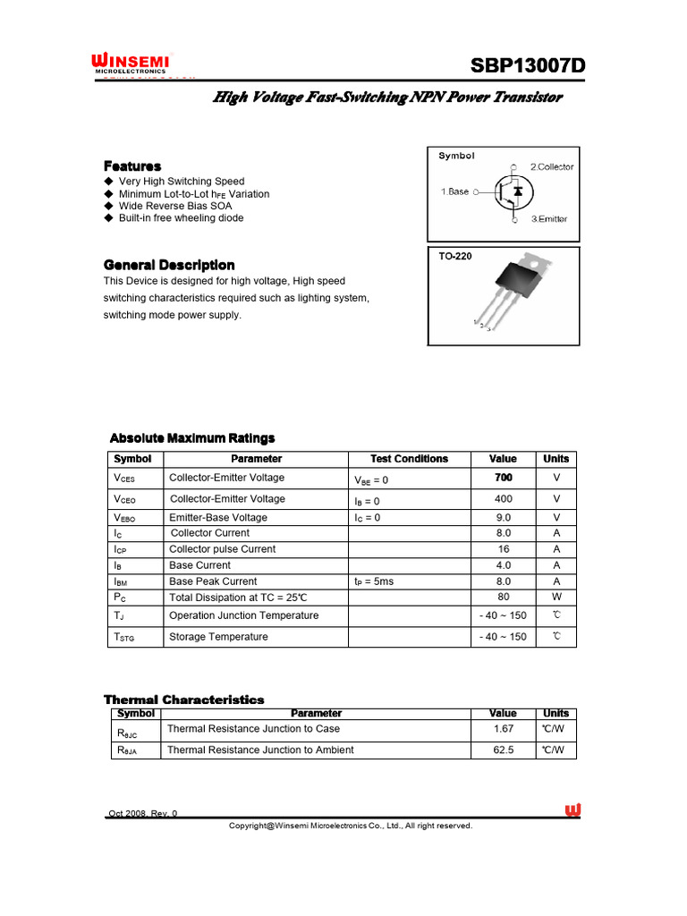 High Voltage Fast-Switching NPN Transistor | PDF | Bipolar Junction ...