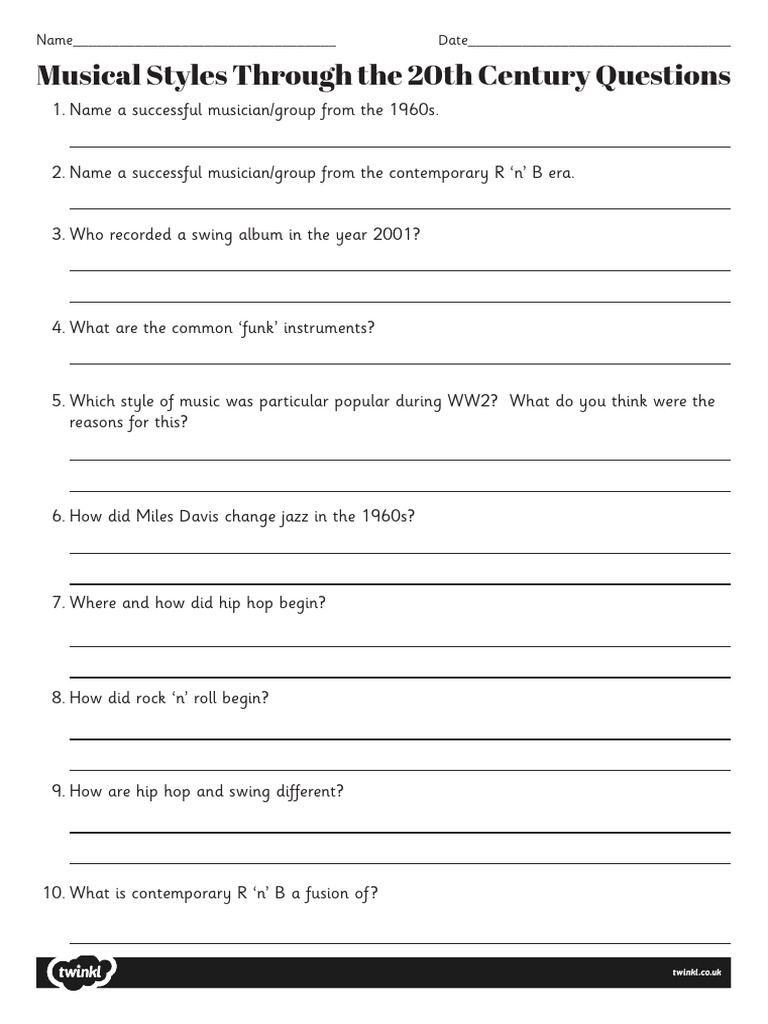 20th Century Music Styles Quiz | PDF