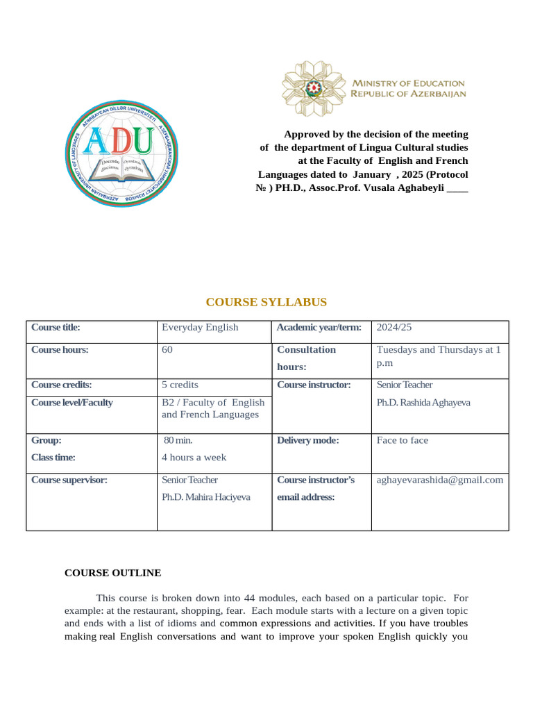 Everyday English Course Syllabus 2024/25 | PDF | Creativity | Learning